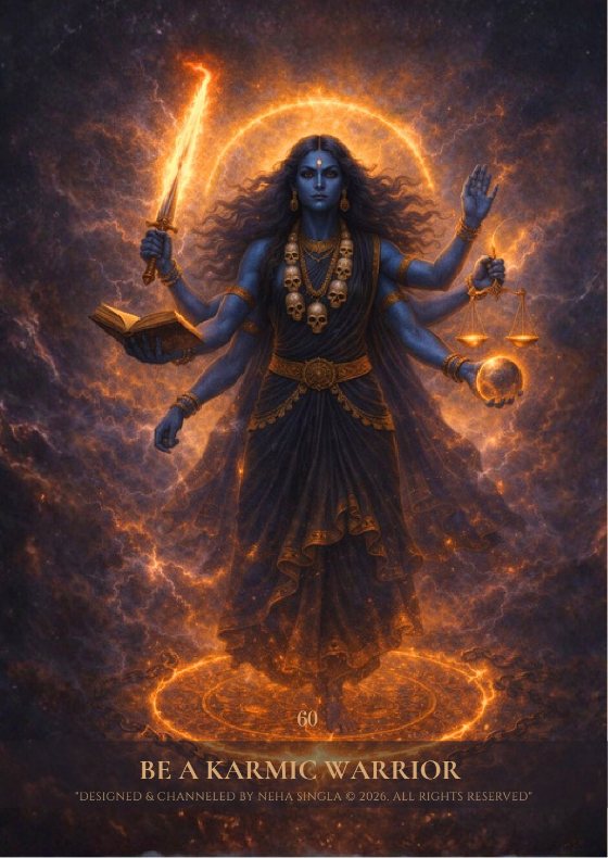 Card 60, Be A Karmic Warrior, from the Mahakali Akashic Oracle by Neha Singla